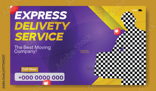 Professional express delivery service and moving company with happy customer and package.
Express delivery service flyer with happy courier and package for online orders and fast shipping.
Happy man.