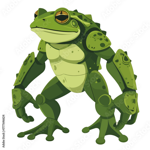 Pixel Art Warrior Frog Character With Green Armor And Muscular Body In A Powerful Stance