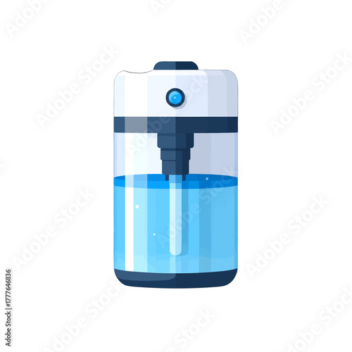 Minimalist Ultrasonic Humidifier With Blue Water Tank and LED Indicator Light On White Background