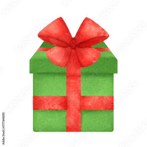 水彩風クリスマスカラーのプレゼントボックスのイラスト