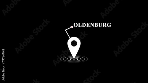 Oldenburg location map pin, GPS navigation pointer concept, global destination marker animation, travel and geography background, digital world location symbol, finding or searching for a location