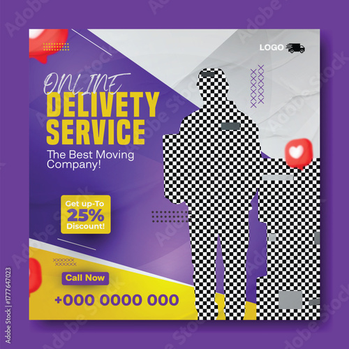 Professional express delivery service and moving company with happy customer and package.
Express delivery service flyer with happy courier and package for online orders and fast shipping.
Happy man.