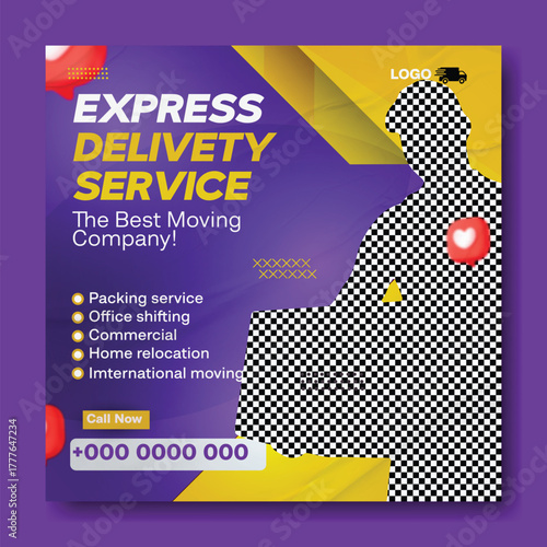 Professional express delivery service and moving company with happy customer and package.
Express delivery service flyer with happy courier and package for online orders and fast shipping.
Happy man.