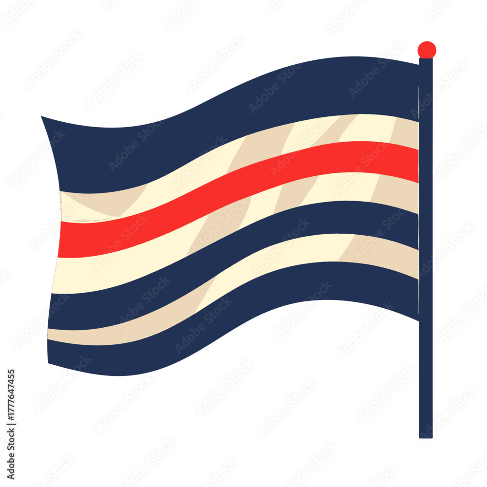 Obraz premium Waving Flag With Red Stripe On White And Blue Stripes Against A White Background