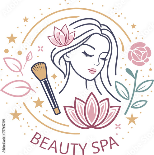 Beauty salon and spa doodle set. Skin care and natural treatment, natural cosmetics concept, time for yourself. Spa with aroma oil, nail file, sleep mask and other care items.	