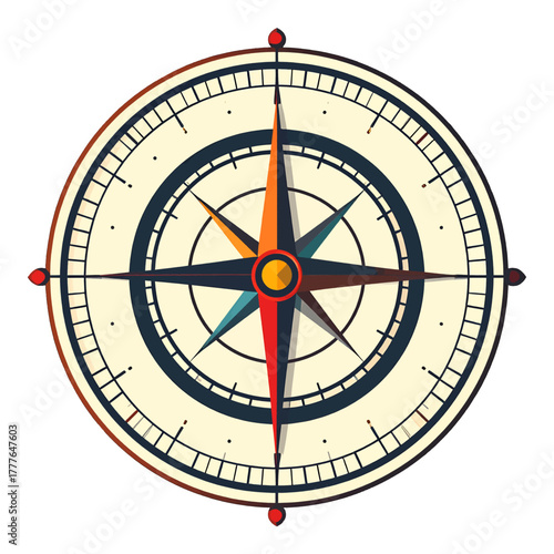 Retro Compass Rose Nautical Navigation Tool With Detailed Cardinal Points And Ornate Design On A Cream Background With Soft Shadow