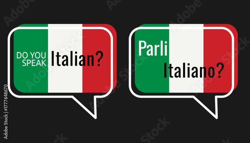 Do You Speak Italian bilingual speech bubble flag icons. Vector icons for educational materials, language courses, travel promotions, or cultural blogs