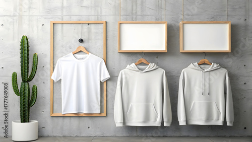 White t shirt and hoodies hanging on hangers t-shirt