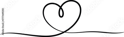 Black continuous line heart with flowing flourish love