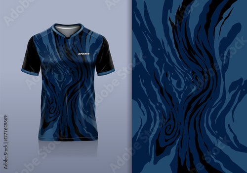 T-shirt mockup abstract texture grunge marble sport jersey design for football, soccer, racing, esports, running, blue navy color