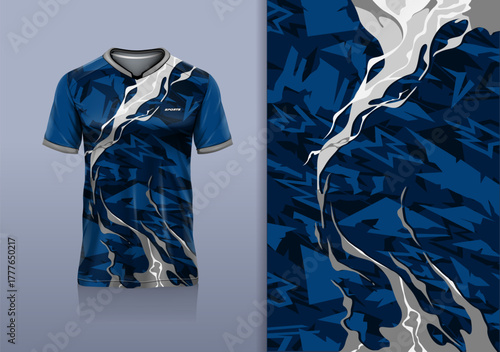 T-shirt mockup abstract texture grunge marble sport jersey design for football, soccer, racing, esports, running, blue white color
