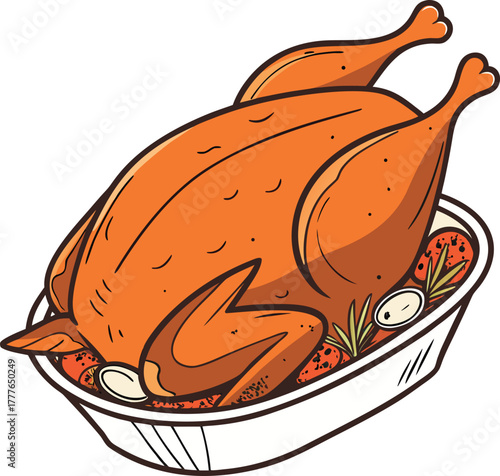 Roasted turkey on a platter with vegetables