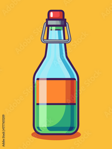 Abstract glass bottle with swing top for beverage storage. Cartoon vector illustration