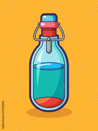 Cute glass bottle with swing top image. Cartoon vector illustration