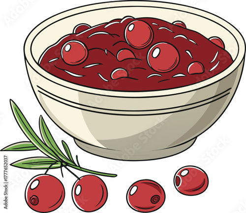 Bowl of cranberry sauce with cranberries