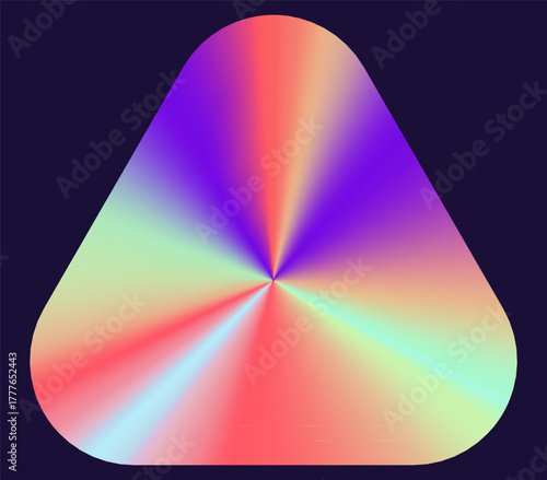 A dynamic holographic sticker showcasing a vivid and colorful spectrum with a radiant center in a unique triangular shape.