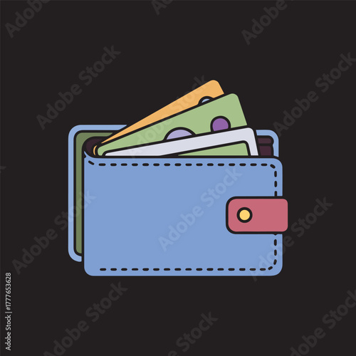 Open wallet with colorful banknotes, isolated on