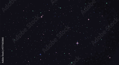 A dark, starry night sky filled with sparkling, colorful constellations and distant nebulae