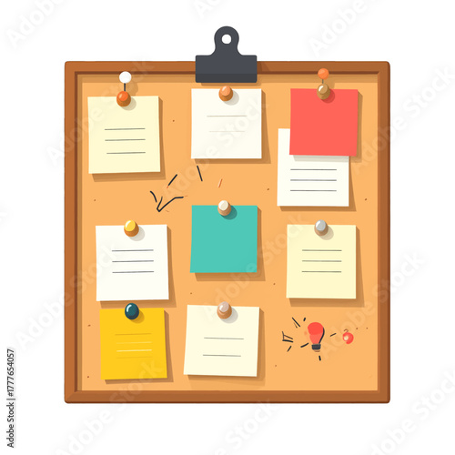 Corkboard with Colorful Sticky Notes and Push Pins Displaying Information and Ideas