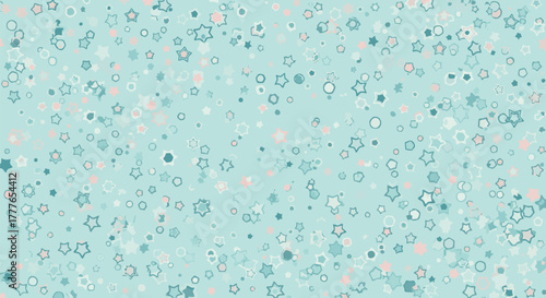 A playful scatter of teal, pink, and white stars and circles on a mint green background