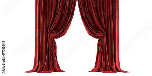 Red Velvet Stage Curtains isolated on a transparent background 3