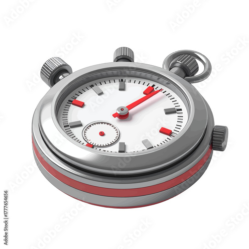 Retro Style Stopwatch With Red Second Hand And White Dial Isolated On A White Background