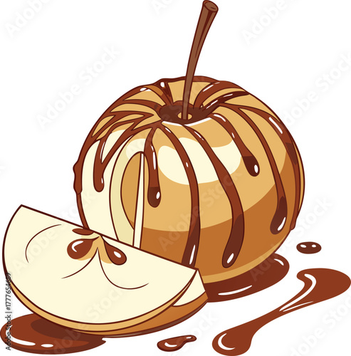 Delicious caramel apple with chocolate drizzle