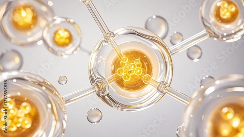 Golden yellow sci-fi and micro perspective-like molecular structure objects
