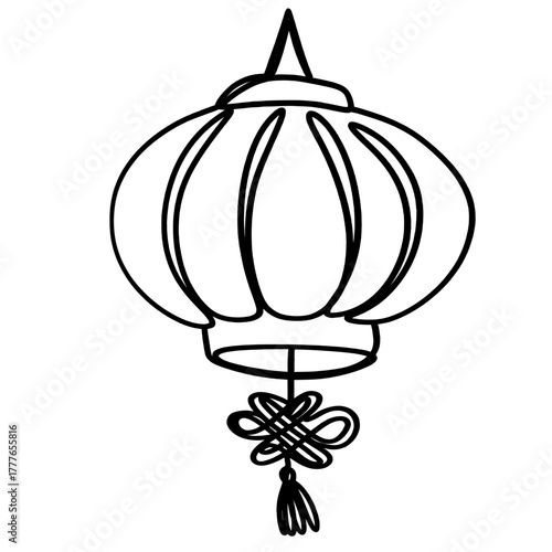 Chinese paper lantern one line art drawing 