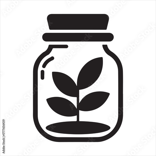Minimalist jar with plant symbol representing environmental protection, green growth, and sustainable eco nature design
