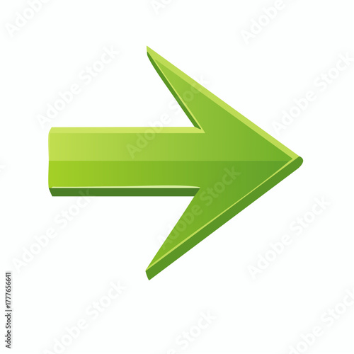 Flèche directionnelle verte, orientée vers la droite de l'image, isolé sur fond blanc