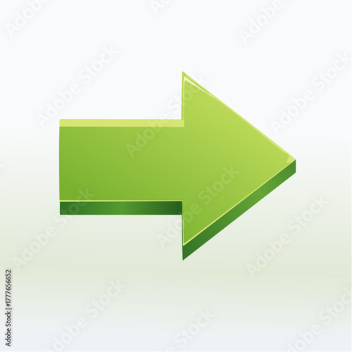 Flèche directionnelle verte, orientée vers la droite de l'image, isolé sur fond blanc