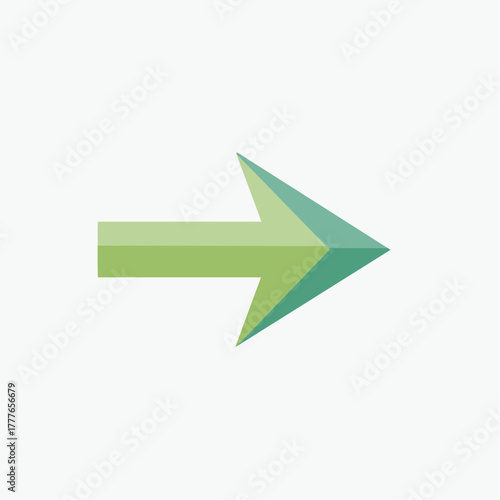 Flèche directionnelle verte, orientée vers la droite de l'image, isolé sur fond blanc