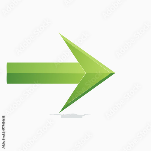 Flèche directionnelle verte, orientée vers la droite de l'image, isolé sur fond blanc