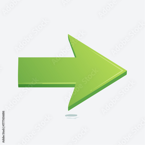 Flèche directionnelle verte, orientée vers la droite de l'image, isolé sur fond blanc