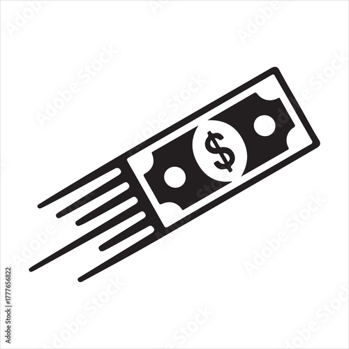 Minimalist flying cash symbol depicting digital finance, rapid payment, and modern money flow illustration
