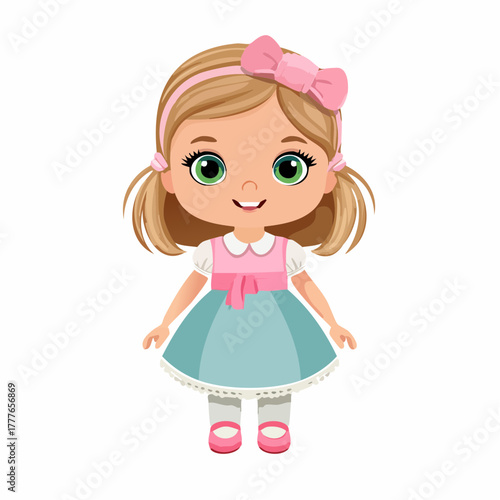 Poupée, fillette , rose et bleue, isolée sur fond blanc