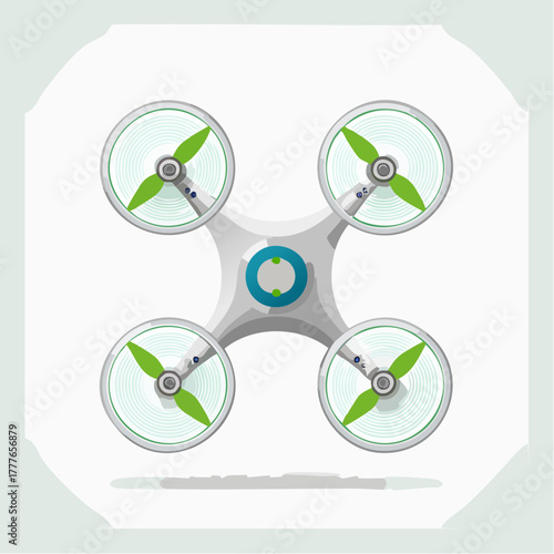 Drone quadrirotor vu du dessus, isolé sur un fond blanc 