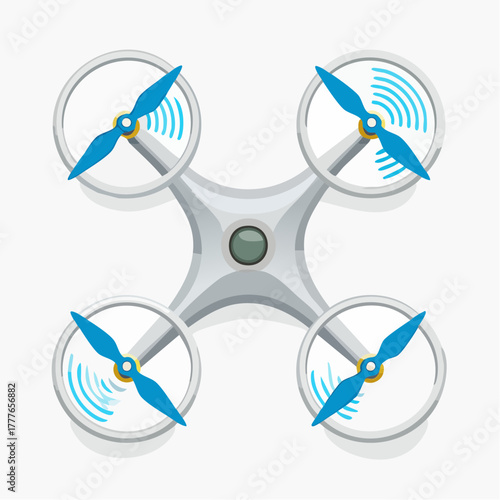 Drone quadrirotor vu du dessus, isolé sur un fond blanc 