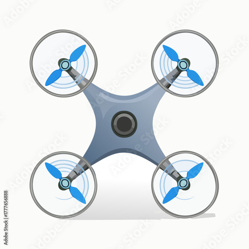 Drone quadrirotor vu du dessus, isolé sur un fond blanc 