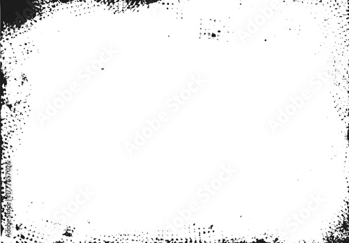 Black paper with worn vintage texture and dusty grain. Halftone brush overlay adds old frame and scratch feel perfect for retro graphic or antique cover art. Vector bg