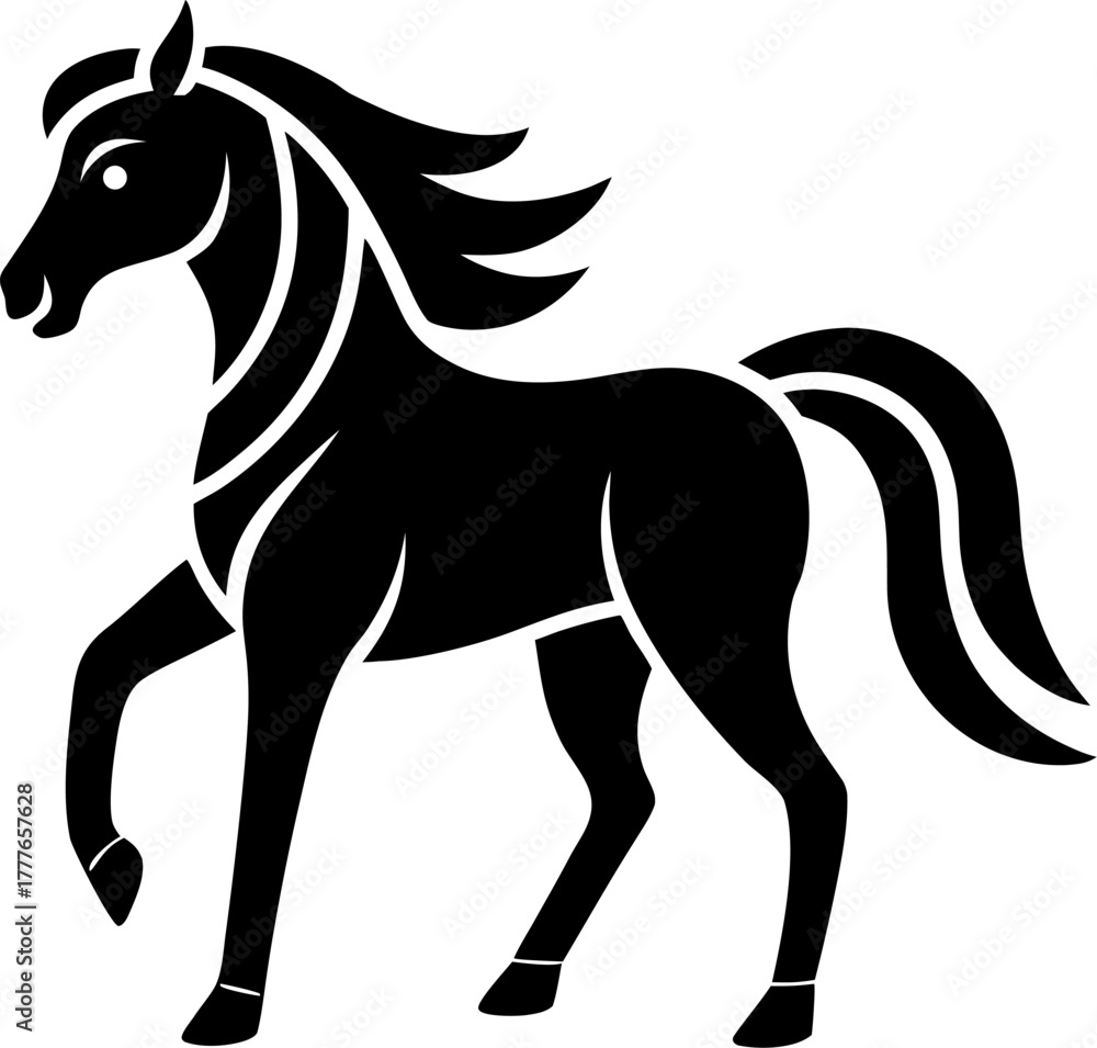 Obraz premium Horse, zodiac sign stock illustration silhouette vector icon , black and white , white background