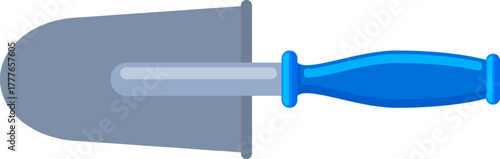 Gardening trowel with blue handle flat design