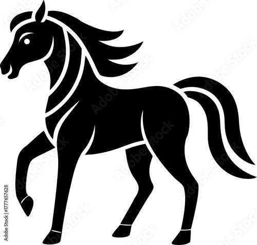  Horse, zodiac sign stock illustration silhouette vector icon , black and white , white background