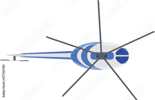 Helicopter flying top view showing rotor blades