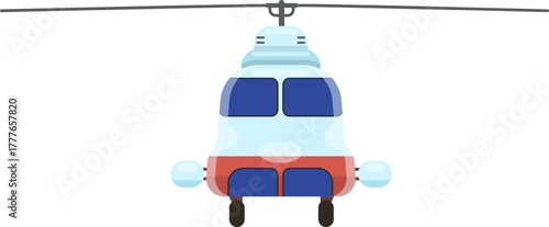 Helicopter cartoon flying above with visible rotor