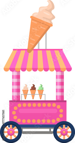 Ice cream cart selling sweet treats illustration