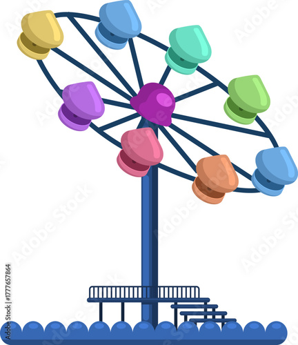 Colorful amusement park ride spinning with fun