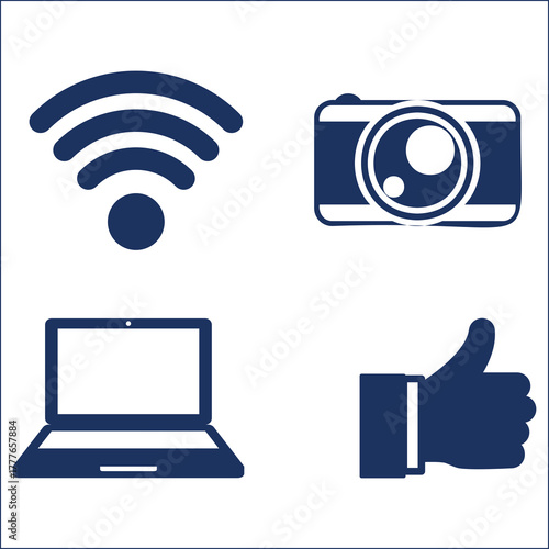 Simple icons representing technology photography and social media usage vector 