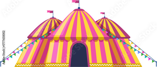 Circus tent with colorful flags celebrating big top entertainment
